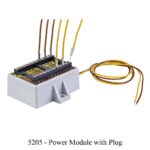 Power module with wires and a plug labeled "5205" on a pale background. Train Model & Railway Accessories available @ The Trainyard in Paarl