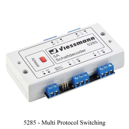 White Viesmann 5285 multi-protocol switching device with terminal blocks and indicator lights. Train Model & Railway Accessories available @ The Trainyard in Paarl