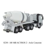 Model of a two-axle Mercedes-Benz Actros concrete mixer truck against a yellow background. Train Model & Railway Accessories available @ The TrainYard in Paarl